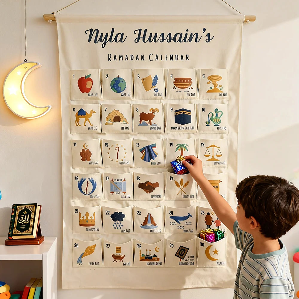 personalized Ramadan 30 day Advent Calendar for Muslim Islamic kid boy girl Kareem eid al Fitr Wall Hanging Home decoration