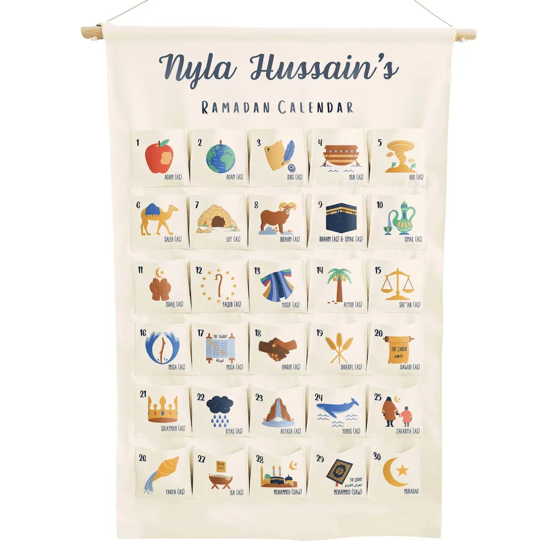 personalized Ramadan 30 day Advent Calendar for Muslim Islamic kid boy girl Kareem eid al Fitr Wall Hanging Home decoration