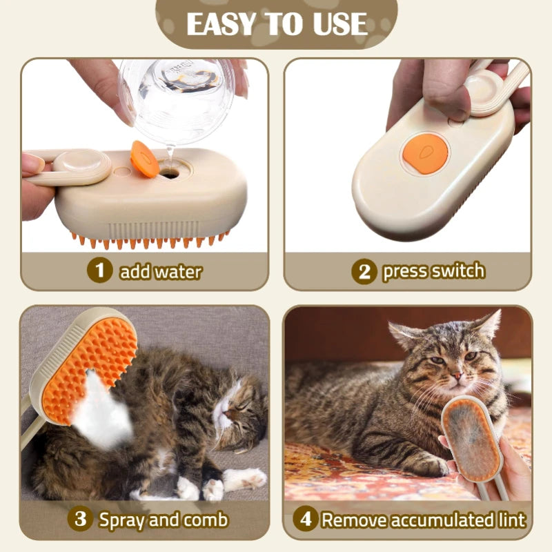Brosse à vapeur pour chat et chien 3 en 1